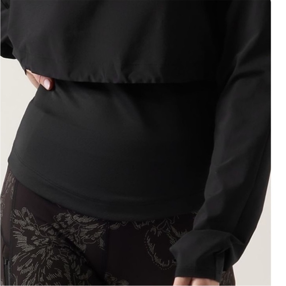 Athleta Whistler Hybrid Top Sz L Mock Neck Layered Long Sleeve Performance Black - Picture 3 of 11